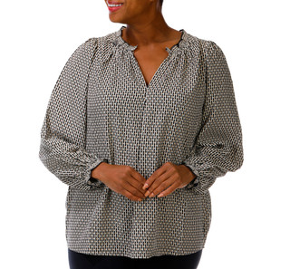 Thumbnail 4: MAX STUDIO Women's Plus Long Sleeve Split-Neck Printed Top 