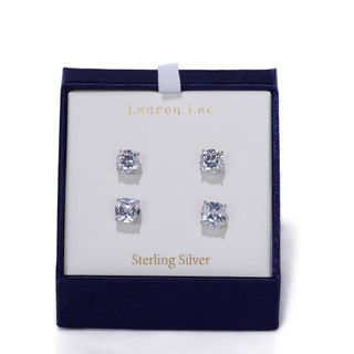 Thumbnail 1: Lauren Lee 2 Pk Silver Tone Stud Earring Set 