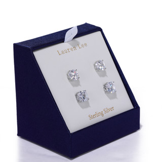 Thumbnail 2: Lauren Lee 2 Pk Silver Tone Stud Earring Set 