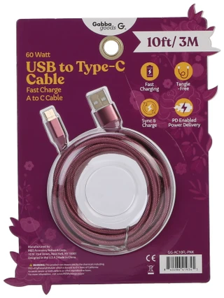 Thumbnail 2: GABBA GOODS 10 ft 60W USB to Type-C Cable 
