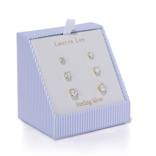 Thumbnail 2: Lauren Lee 3 Pk Gold Tone Stud Earrings Set 