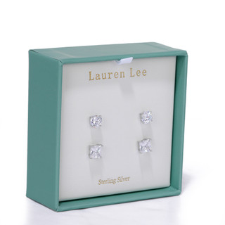 Thumbnail 2: Lauren Lee 2 Pc Silver Tone Stud Earrings 