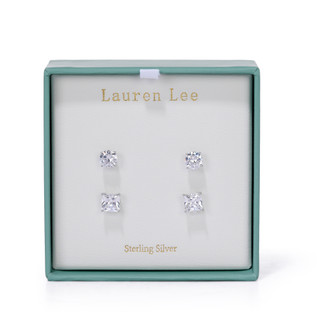 Thumbnail 1: Lauren Lee 2 Pc Silver Tone Stud Earrings 