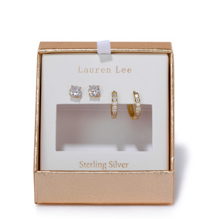 Thumbnail 1: Lauren Lee 2 Pk Gold Tone Stud & Hoop Earring Set 