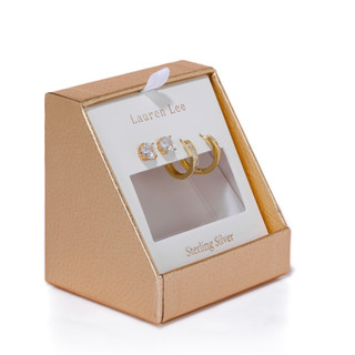 Thumbnail 2: Lauren Lee 2 Pk Gold Tone Stud & Hoop Earring Set 