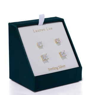 Thumbnail 2: Lauren Lee 2 Pk Gold Tone Stud Earrings Set 