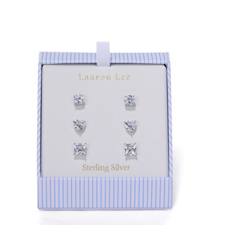 Thumbnail 1: Lauren Lee 3 Pk Silver Tone Stud Earring Set 