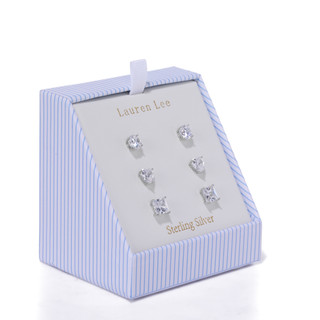 Thumbnail 2: Lauren Lee 3 Pk Silver Tone Stud Earring Set 