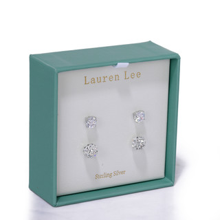 Thumbnail 2: Lauren Lee 2 Pk Silver Tone Stud Earrings Set 