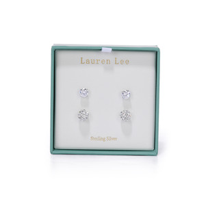 Thumbnail 1: Lauren Lee 2 Pk Silver Tone Stud Earrings Set 