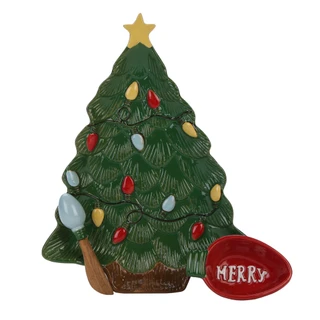 Thumbnail 1: Mud Pie 3 Pc Ceramic Christmas Tree Chip Platter & Light Dip Bowl 
