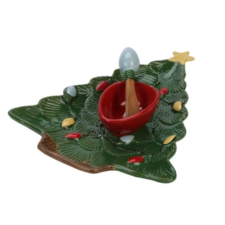 Thumbnail 2: Mud Pie 3 Pc Ceramic Christmas Tree Chip Platter & Light Dip Bowl 