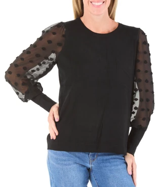 Thumbnail 1: Adrianna Papell Women's Long Mesh Sleeve Sweater Top 