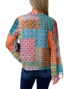Thumbnail 2: Nicole Miller Women's Chiffon Pintuck Bell Sleeve Top with Cami Liner 