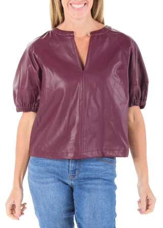 Thumbnail 1: Steve Madden Women's Notch Neck Balloon Sleeve Top  