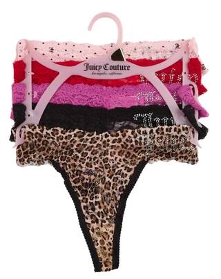 Thumbnail 1: Juicy Couture Women's 5 Pk Lace Trim Thong Panties  