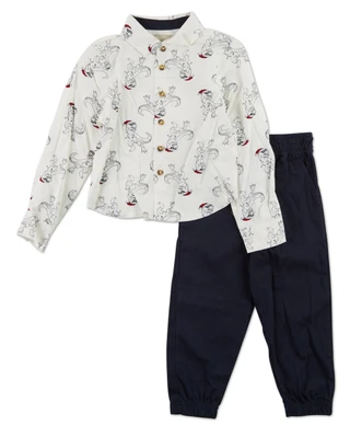 Thumbnail 1: Stitch & Stone Little Boys 2 Pc Christmas Dinosaur Print Pants Set  