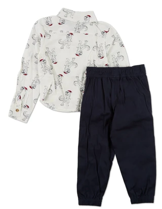 Thumbnail 2: Stitch & Stone Little Boys 2 Pc Christmas Dinosaur Print Pants Set  