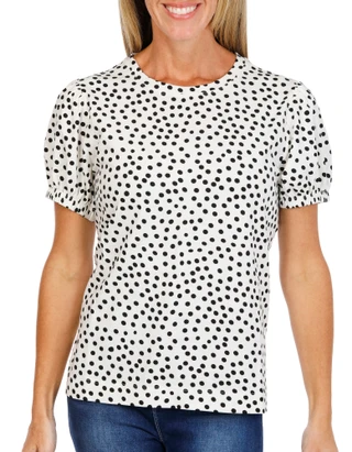 Thumbnail 1: RACHEL ROY Women's Puffy Sleeve Crew Neck Polka Dot Top 