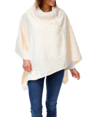 Thumbnail 1: Nanette Lepore Women's Fur Turtleneck Rhinestone Poncho 