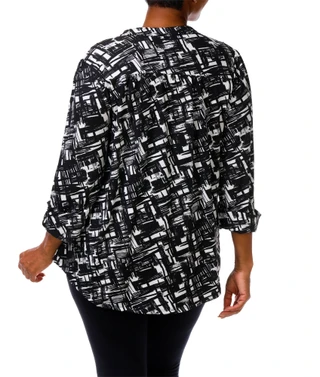 Thumbnail 5: Cocomo Women's Plus 3/4 Sleeve Front Pleat Split Neck Top 