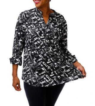 Thumbnail 1: Cocomo Women's Plus 3/4 Sleeve Front Pleat Split Neck Top 