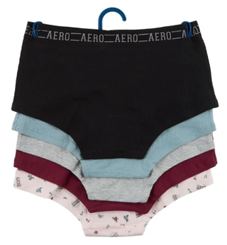 Thumbnail 2: Aeropostale Women's 5 Pk Ribbed Logo Waistband Boyshort Panties  