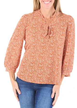 Thumbnail 1: Adrianna Papell Women's 3/4 Sleeve Tie Neck Printed Blouse 