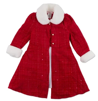 Thumbnail 1: Love Squared Girls Little Girls Christmas Fur Trim Coat Dress  