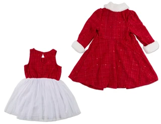Thumbnail 3: Love Squared Girls Little Girls Christmas Fur Trim Coat Dress  