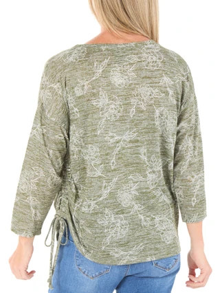 Thumbnail 2: BOBEAU Women's 3/4 Sleeve Side Ruched Printed Top 