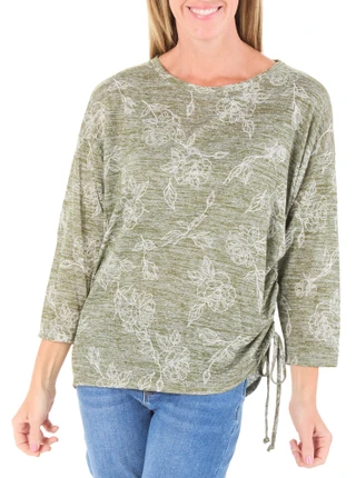 Thumbnail 1: BOBEAU Women's 3/4 Sleeve Side Ruched Printed Top 