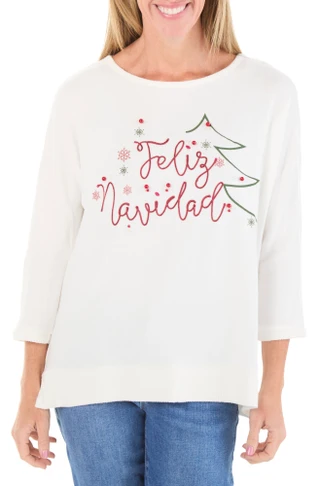 Thumbnail 1: Magical Season Women's Soutache Embroidered Hacci Knit Christmas Top 