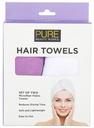Thumbnail 1: Pure Beauty Works 2 Pk Soft Microfiber Fabric Hair Towels 