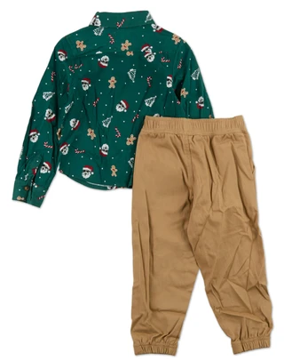 Thumbnail 2: Stitch & Stone Little Boys 2 Pc Christmas Print Pants Set  
