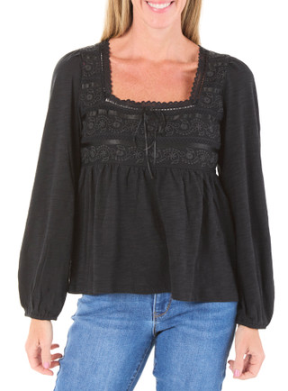 Thumbnail 1: Lucky Brand Women's Long Sleeve Embroidered Square Neck Top 