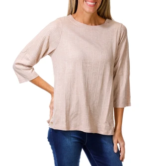 Thumbnail 1: Joie De Vivre Women's 3/4 Sleeve Ribbed Button Hem Top 