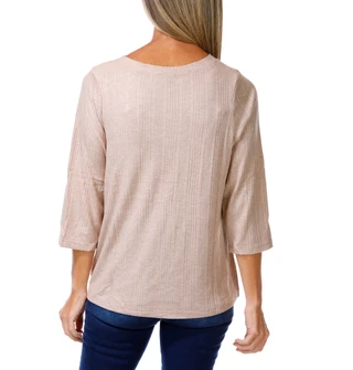 Thumbnail 2: Joie De Vivre Women's 3/4 Sleeve Ribbed Button Hem Top 