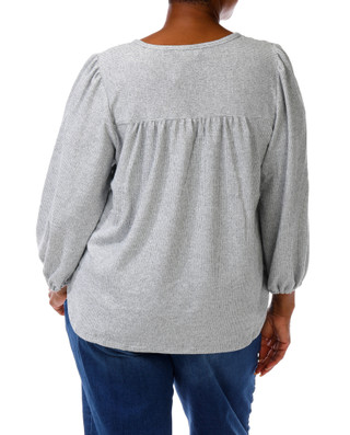 Thumbnail 2: Max Studio London Women's Plus 3/4 Sleeve Button V-Neck Ribbed Top 