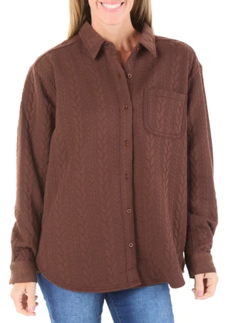 Thumbnail 1: Lands' End Women's Button Front Cable Shacket 