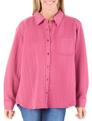 Thumbnail 1: Lands' End Women's Button Front Cable Shacket 