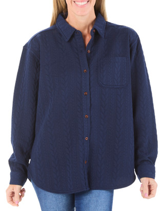Thumbnail 1: Lands' End Women's Cable Knit Button Front Shacket 