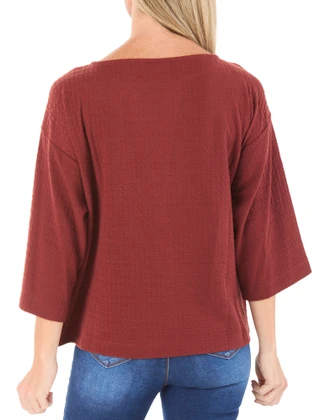 Thumbnail 2: BOBEAU Women's 3/4 Sleeve Boat Neck Top 