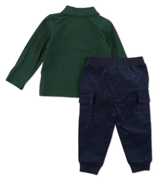 Thumbnail 2: Baby Essentials Baby Boys Christmas Embroidered Polo & Pants Set 