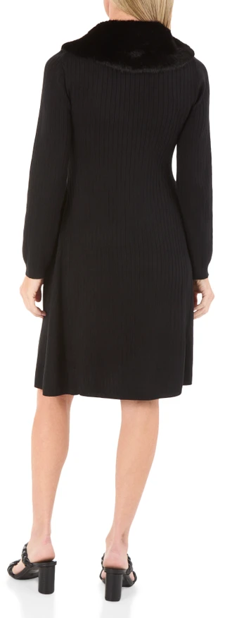 Thumbnail 2: Lucky Brand Women's Button Front Sweater Dress w/ Faux Fur Collar 