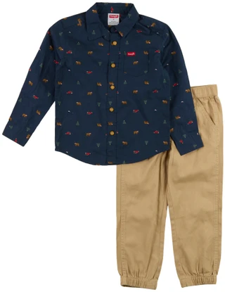 Thumbnail 1: Wrangler Little Boys 2 Pc Christmas Button Front Shirt & Pants Set 
