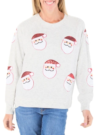 Thumbnail 1: Philosophy Republic Clothing Women's Long Sleeve Christmas Sequin Cozy Fleece Top 