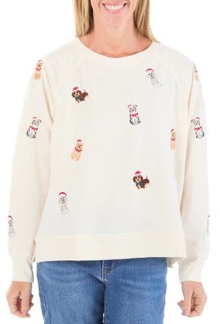 Thumbnail 1:  Philosophy Republic Clothing Women's Long Sleeve Christmas Embroidered Fleece Top 