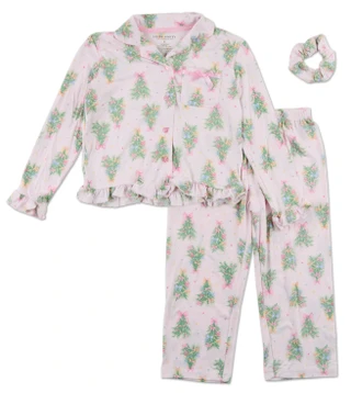 Thumbnail 1: Laura Ashley Big Girls 3 Pc Christmas Tree Print Pajama Pants Set 