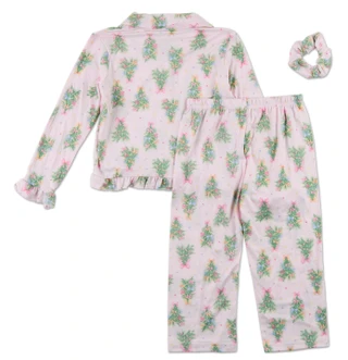 Thumbnail 2: Laura Ashley Big Girls 3 Pc Christmas Tree Print Pajama Pants Set 